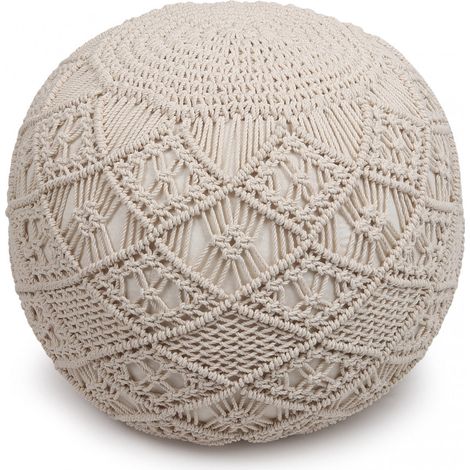 Pouf imbottito in tessuto cotone bianco 40x40x38 cm per soggiorno elegante e confortevole Midar