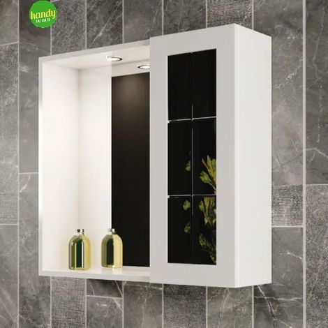 Specchiera bagno con un anta e faretto integrato l=60cm h=60cm p=16cm SAVINI