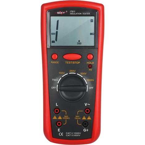– Megóhmetro digital LCD de 1000 V – Rango de medición de 0,1 MΩ a 2000 MΩ – CAT-II 1000 V – Probador de aislamiento para equipos eléctricos -Crezuo