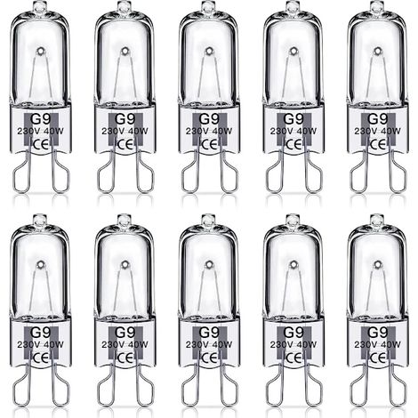 10 G9 Halogen Bulbs – 230V 40W – 560 lm – Warm Light 2700K – Dimmable – Home and Commercial Use – 3000h (1/5)