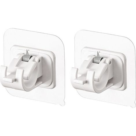Set of 2 No-Drill Curtain Rod Brackets, Self-Adhesive Hooks for Curtain Rods, Hangers for Bathroom, Kitchen, Home, Bathroom and Hotel (White) (1/4)