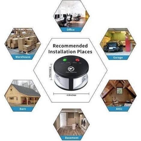 Répulsif antiparasitaire à ultrasons à 360 degrés Répulsif de Dissuasion pour Souris d'intérieur Rats à Ondes ultrasoniques et Autres Produits répulsifs