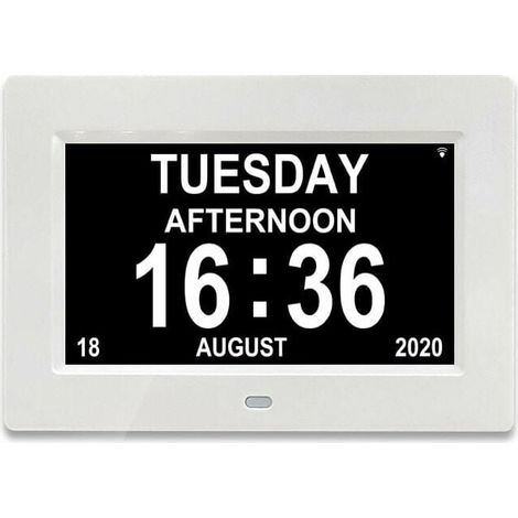 Orologio digitale LCD Calendario con data, Orologio calendario con data, giorno e ora Orologio per l'Alzheimer per anziani, è per i genitori (bianco) (1/4)