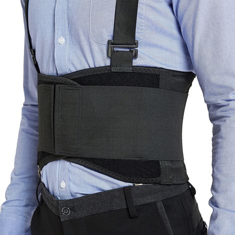 (Noir L) Nouvelle ceinture de soutien lombaire industrielle réglable avec bretelles (1/5)