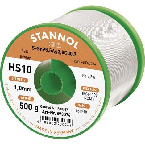 Stannol HS10 2510 Lötzinn, bleifrei Spule Sn95,5Ag3,8Cu0,7 ROM1 500 g 1 mm (1/5)