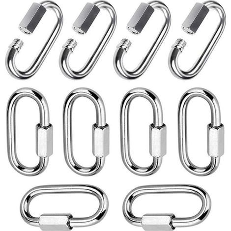 10 pezzi Moschettone a vite M6 con bloccaggio, a sgancio rapido, in acciaio inox 304, moschettone con bloccaggio e tappo a vite, moschettone fisso per collegare corde, catene e attrezzature di solleva (1/5)