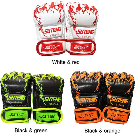 Gants de boxe demi-doigt, mitaines d'entraînement MMA, sac de boxe thaïlandais, mitaines de sport de plein air pour Sanda Kickboxing Sparring Grapple Arts martiaux Muay Taekwondo (1/5)