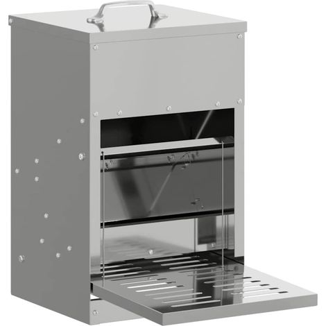 Chicken Treadle Feeder Silver 25 x 42 x 40 cm Galvanised Steel vidaXL