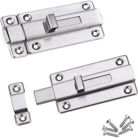 Set mit 2 Schiebetürriegeln (7,6 cm) inklusive 12 Schrauben, Türschloss aus Edelstahl für alle Arten von Innentüren