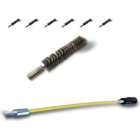 Ecouvillon ACIER Condenseur Lot de 6 avec 1 tringle flexible 48 cm Ø 18 mm Raccord laiton taraudé M6 femelle Torsade en acier galvanisé Brosse paroi tube alésage Kibros 4TCA18Tx6