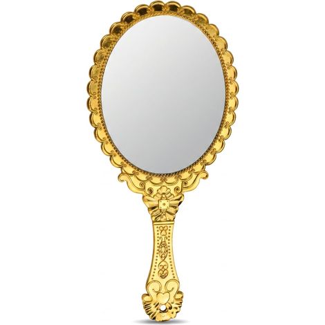 Miroir Vintage Poche Voyage Main Maquillage Ovale Femmes Beauté (Or) (1/5)
