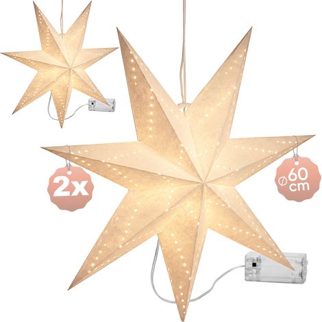 Casaria LED Weihnachtsstern Beleuchtet 60 cm Batterie Fenster Weiß Kabellos Zum Aufhängen Weihnachten Leuchtstern Dekostern Adventsstern Papierstern 2x Modell 3