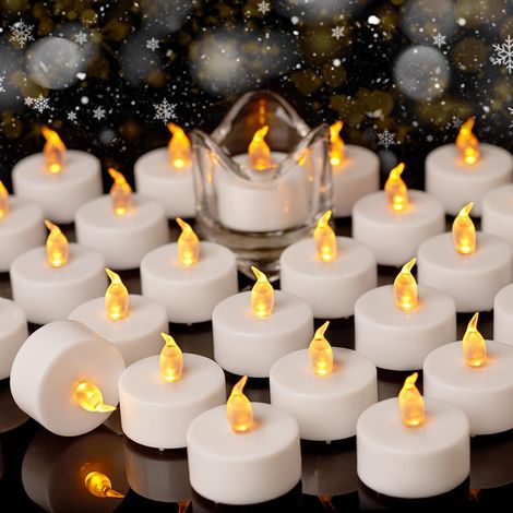 24 LED-Teelichter – 24er-Pack – Weißer Kunststoff – Realistisches Flammenflackern – Hochzeits- und Weihnachtsdekoration – 3,5 cm (1/5)