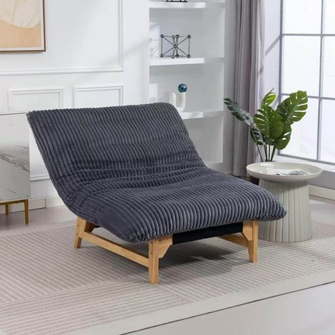 Fauteuil poire adulte gris en velours côtelé avec dossier ergonomique (1/4)