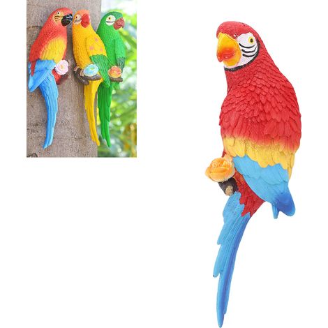 Decoración de loro, estatua de loro, resina resistente a la intemperie, color rojo, para jardín, balcón o terraza. (1/4)