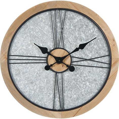 Orologio da parete decorativo in stile rustico industriale in MDF e ferro verniciato a polvere argento e marrone Acacio (1/4)