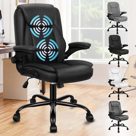 Massage-Bürostuhl Pu-Leder 150kg Belastbarkeit Ergonomisch 360° Drehbar Schwarz (1/5)