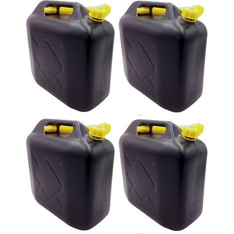 4 x gelb Benzinkanister 20L schwarz Kraftstoffkanister Reservekanister Ausgussstutzen