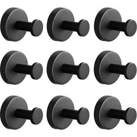 9pcs Matte Black Bathroom Wall Hooks, Stainless Steel, Robe & Coat Storage, Shower Accessories (1/5)