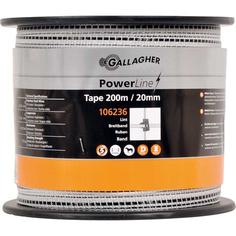 Nastro Powerline Gallagher bianco da 2 cm in bobina da 200 m per cavalli