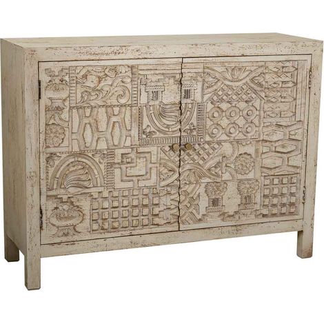 Aparador de madera labrada blanco 120x40x90 cm (1/5)