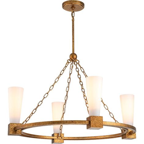 Elstead Kristy Suspension cylindrique contemporaine dorée vieillie, 4 ampoules E27