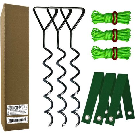 Ancoraggi a spirale neri, lunghi 40 cm, confezione da 3 set di fissaggio a spirale robusti per ceppi d'albero (1/4)