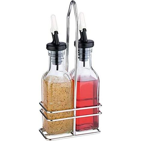 APS, ampolla per aceto e olio, contenitore in vetro con coperchio e beccuccio PE antigoccia, set di ampolle per aceto e olio, ampolla in vetro, altezza 24 cm per 0,12 litri ciascuna (1/4)