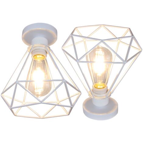 royaluxe- 2PCS Plafonnier Rétro Lampe De Plafond Vintage Luminaire Plafonnier Cage En Métal Pour Couloir Escalier Chambre Cuisine 20CM (Blanc) (1/5)