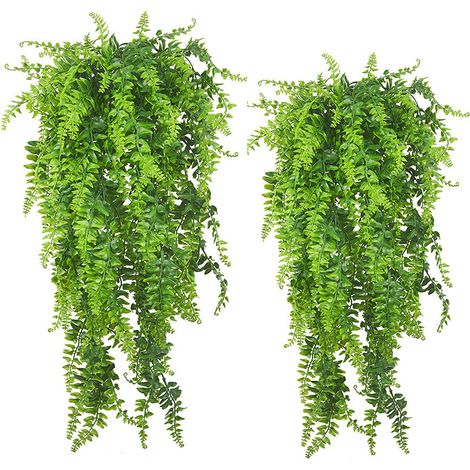 Plantas colgantes artificiales de plástico, hojas de helecho, vegetación colgante para decoración de pared de jardín, 2 unidades, verde, 90 cm (1/5)