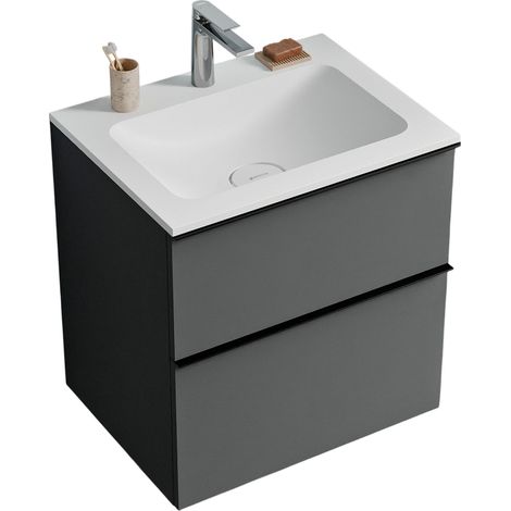 BERNSTEIN - Mobile lavabo sospeso MDF antracite opaco, lavabo Ghisa bianco opaco + foro rubinetto, maniglia nero opaco - 60x46x62cm - LAVOA	Antracite opaco, Nero opaco, Bianco opaco con foro rubinetto