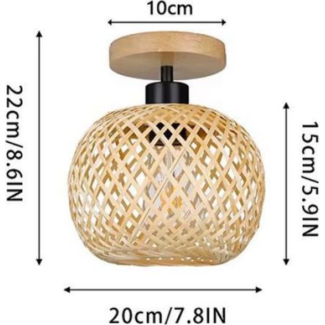 Plafonnier en Rotin Tissé Abat-Jour Osier, Luminaire Boho pour Chambre, Salon, Couloir, Cuisine et Entrée, Style Ferme (Sans (1/4)