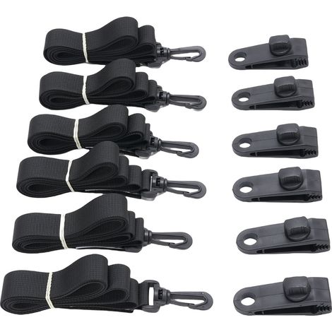 Ortviai Kit d’attache pour bâche solaire de piscine – 6 sangles + 6 pinces en nylon, longueur 176,5 cm, épaisseur max. 0,6 cm