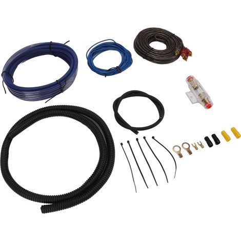 Kit de câble d'alimentation pour amplificateur auto avec câble audio, fil de masse et gaine soufflet pour haut-parleur et caisson de basses (1/5)
