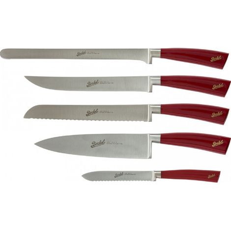 Berkel Elegance Set Coltelli da Cucina 5 pezzi con Ceppo Acciaio Inox Trinciante Pane Spelucchino Disosso