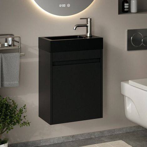 Gäste-WC-Möbel Elen – 40 cm – MattSchwarz - Schwarzes Waschbecken (1/5)