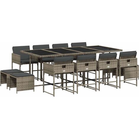 Maison Exclusive - 13-tlg. Garten-Essgruppe mit Kissen Grau Poly