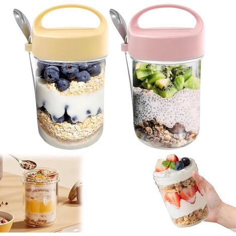 Tarros para avena nocturna, 2 unidades, Reutilizables, Contenedor de 430 ml para avena nocturna, Vasos para muesli, yogur, muesli y ensalada (1/5)