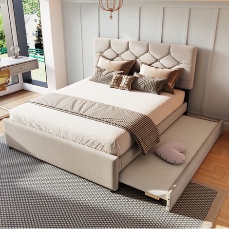 Letto Imbottito 140x200 cm con Rete a Doghe e Testiera con Bottoni (1/5)