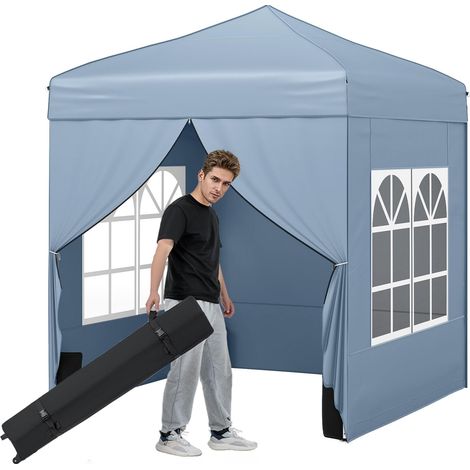 COSTWAY Gazebo Tenda 2X2 Esterno Giardino Pieghevole Campeggio Mercatini Fiere Pareti Laterali Removibili Antivento Portatile Altezza Regolabile Borsa Ruote I (1/5)