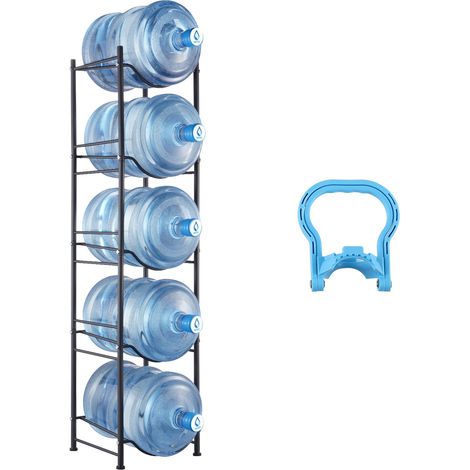 Rack à Bonbonnes à 5 Niveaux et 1 Rangée, Support Bouteille d’Eau de 18,9 L, Capacité 5 Pièces, Range Bonbonnes d’Eau Solide, Rangement pour Garde-Manger, Cuisine, Bureau, Salon, Usine, Noir (1/5)