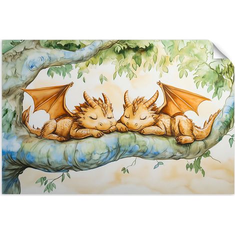 Selbstklebendes Poster – Wandsticker Bild für das Kinderzimmer Afrikanische bunte Tiere in Beige 60x40 cm (1/3)