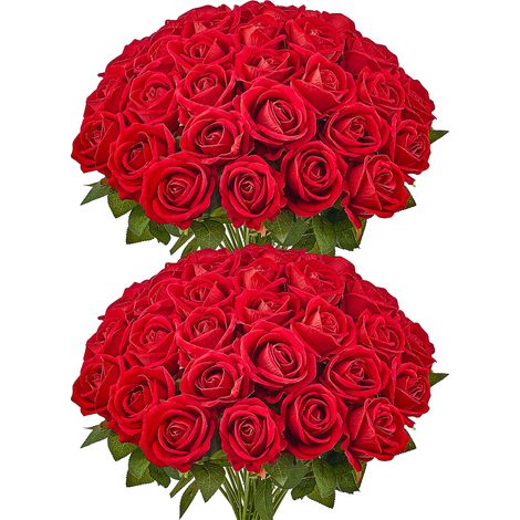 VEVOR Fiori Artificiali, 60 Pezzi di Rose Finte in Schiuma dallAspetto Realistico alla Rinfusa, Finte con Steli per Fiori da Sposa Fai da Te, Centrotavola per Casa Decorazioni, Rosso