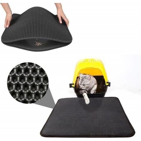(Black)Mat Litter Cat Litter for Cats EVA Waterproof Foldable Hole in honeycomb bee Non Toxic Durable for Home -SQ (1/4)