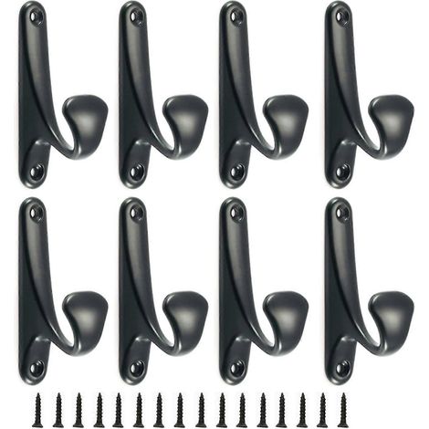 Lot de 8 patères modernes en métal avec 16 vis, pour suspendre manteaux, chapeaux et serviettes (noir). (1/5)