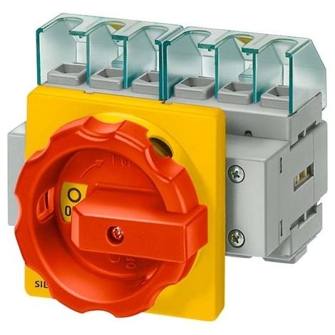 Interruptor principal/de emergencia 3P 63A 22kW AC23A 400V para montaje en panel, perilla amarilla-roja, 4 orificios 3LD2504-0TK53