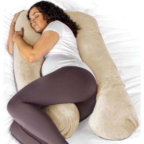 Aamira U Shaped Pregnancy Pillow Cream & Grey, 135x75x20cm Shredded Memory Foam Full Body Maternity Cushion for Sleeping (1/5)