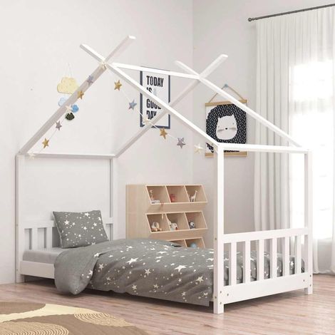 vidaXL Cadre de lit d'enfant Blanc Bois de pin massif 70x140 cm (1/5)