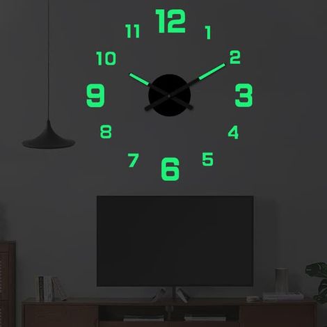 Horloge numérique lumineuse - Horloge murale - Horloge murale 3D - Horloge murale silencieuse - Horloge murale moderne - Brille dans le noir - Horloge murale sans cadre (1/2)