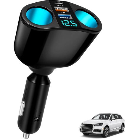 Chargeur allume-cigare, répartiteur, adaptateur voltmètre, allume-cigare, double USB QC3.0 + 20 W PD Port USB C, voltmètre LED pour smartphones, tablettes, caméras embarquées, convient pour 12 V/24 V (1/5)